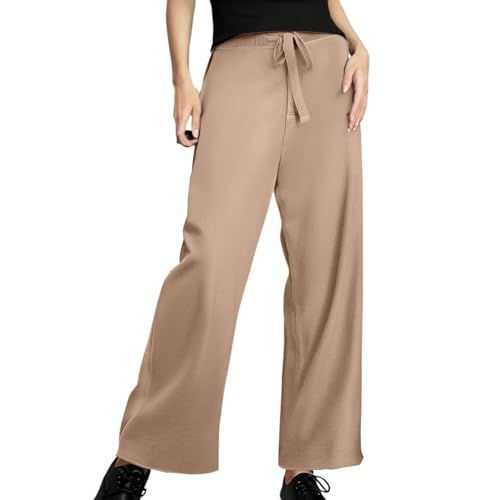 Pantalones holgados de cintura elástica para mujer, pierna ancha, pantalones rectos, elásticos, para el día a día, pantalones de traje de color sólido, elegantes pantalones de ocio, pantalones largos