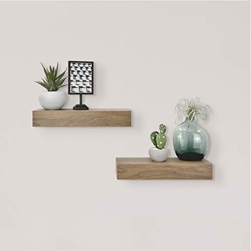 Image of MCS Floating Shelf, Room Decor Wooden Shelf, Walnut Woodgrain, 12 x 4 Inch, Set of 2