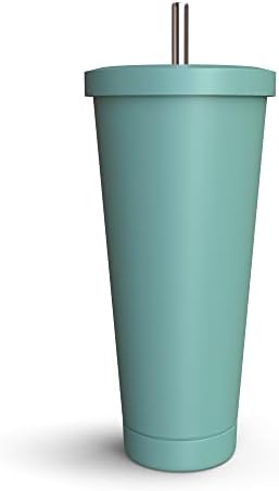 Stainless Steel 24 ounce Tumbler Metal Straw and Lid - Insulated & Double Wall - Travel Safe - Spill Resistant