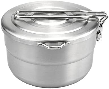Lixada Stainless Steel Camping Cook Pot 1.5L with Lid and Folding Handle, Large Capacity Bento Pot for Outdoor Backpacking, Hiking, Picnic