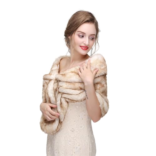 GIBZ Women Faux Fur Shawl Wrap Stole Elegant Winter Warm Banquet Poncho Cape3