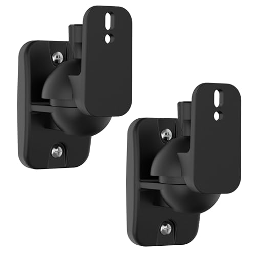 PlusAcc Speaker Wall Mount Brackets - Surround Speaker Mounting Bracket Kit with 20° Tilt & 80° Swivel, Adjustable Bookshelf Shelf for Home Theater, Hold up to 8 lbs (2 Pack, Black)