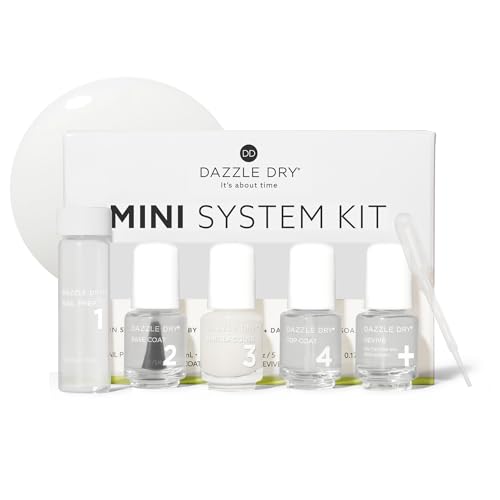Dazzle Dry Mini Kit 4 Step System - Fine China, a sheer milky white. Simple and clean. (5 Piece Kit / 5 Manicures)