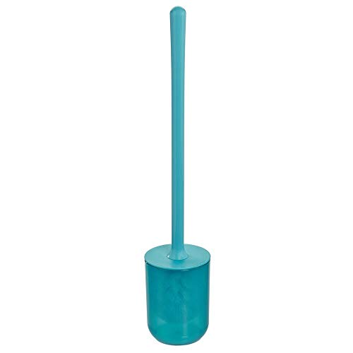 iDesign Finn Bowl Brush and Holder, Toilet Cleaning Set for Bathroom, Teal and White