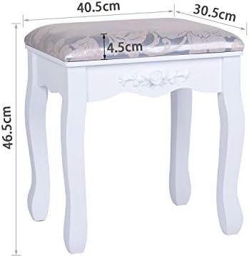 Joolihome Dressing Table Stool, Padded Bench Chair Makeup Seat Baroque Piano Chair White with Rubberwood Legs