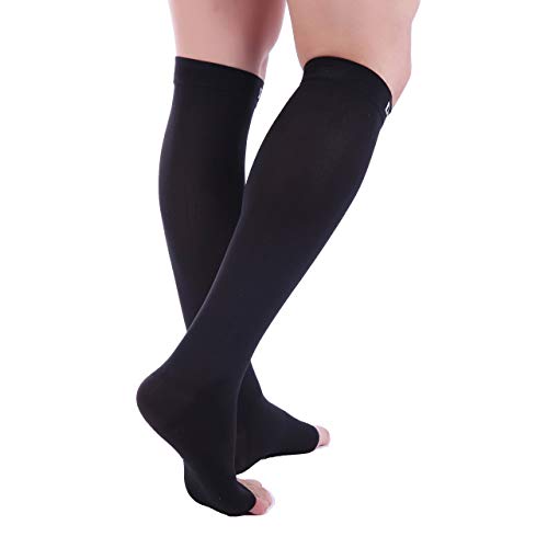 Doc Miller Open Toe Compression Socks Women And Men, Toeless Compression Socks Women, Support Circulation Shin Splints And Calf Recovery, Varicose Veins, 1 Pair Black Knee High, Xxxxx-Large, 20-30Mmhg #TOP6