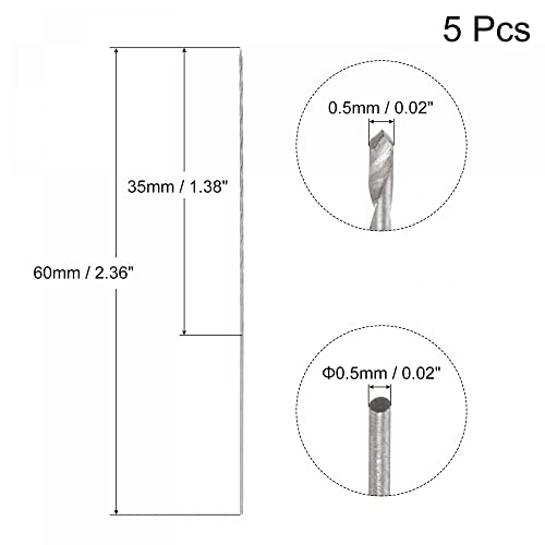 sourcing map 5Stk. Mini Mikro Spiralbohrer 0.5mm extra lang Metallbohrer 60mm Aluminiumlegierung
