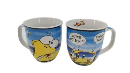 Generisch Ein Hösti Porzellan-Kaffeebecher mit Comic-Motiv, 10x9 cm, Blau-Weiß