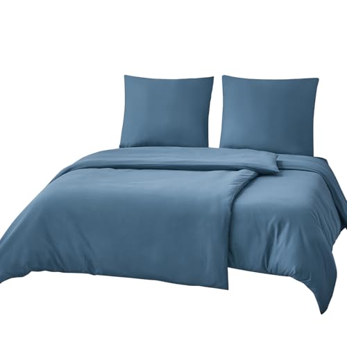 RUIKASI Bettwäsche 135x200 Blau 4teilig - Denim Blau Mikrofaser Bettwäsche-Sets Oeko-TEX, 2 Bettbezüge 135x200cm + 2 Kissenbezüge 80x80cm mit...