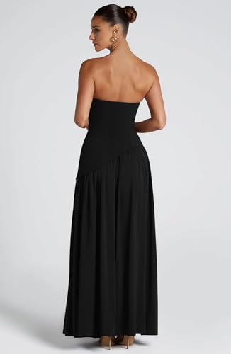 Image of Memoriesea Women's Elegant Strapless High Split A Line Flowy Party Cocktail Maxi Dress