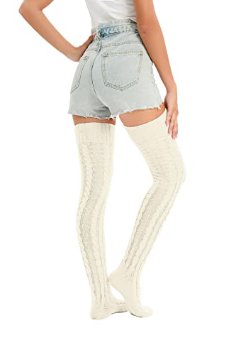 Image of YELAIVP Women's Thigh High Socks Over Knee Cable Knit Boot Stockings Winter Long Warm Leg Warmers