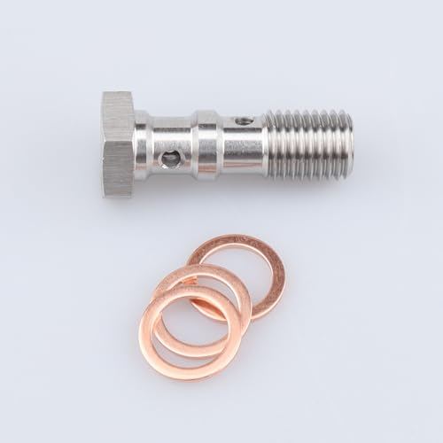 Image of Stainless Steel M10x1.25 Length 30mm Metric Thread Double Banjo Bolts Brake Fitting Adapter with M10 Copper Washers