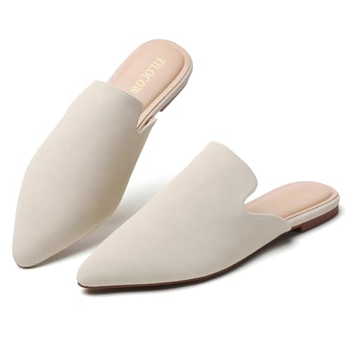 Image of Tilocow Women's Pointed Toe Flat Mules Backless Slip On Loafers