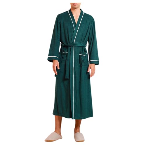 Albornoz para hombre suave tejido de microfibra ligero kimono spa hotel albornoz corte cuadrado transpirable hipoalergénico (verde, XXXL)