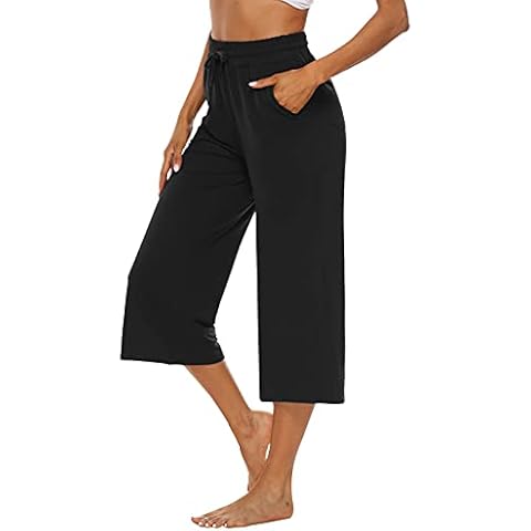 OYANUS Capris for Women Casual Summer Loose Comfy Drawstring Wide Leg Capri Pants with Pockets Black XL Cover