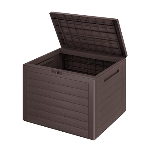 Casaria® Coffre de Jardin Exterieur 190 L Marron - Caisse de rangement étanche Effet Bois - Malle avec poignées latérales pour Jardin Terrasse ou Balcon