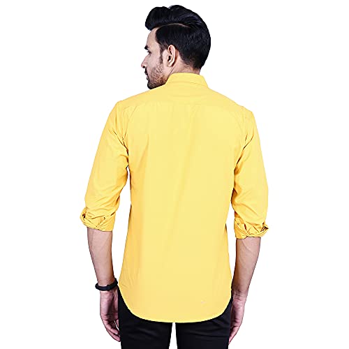 Image of Men's Cotton Solid Slim Fit Casual Spread Collar Shirt