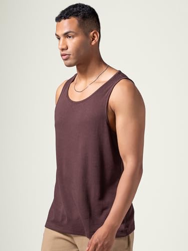 Image of DAMENSCH Relaxed Fit Cotton Rich Blend Waffle Texture Anti- Bacterial Super Premium Solid Tank Top Gym T Shirts for Men Pack of 1