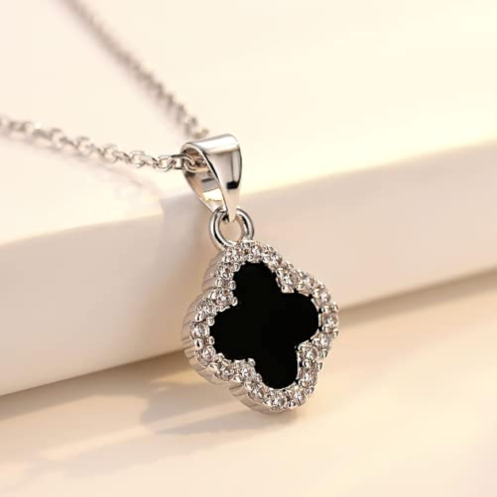 Women's Four Leaf Black Clover Necklace & Earring Set