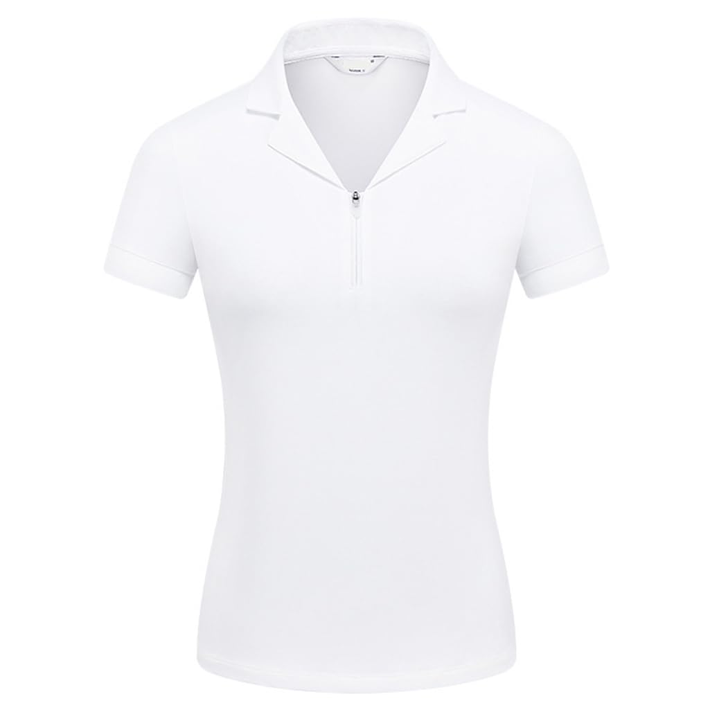 LANGWEI Polo da Golf da Donna A Maniche Corte Scollo A V Mezza Cerniera T-Shirt da Allenamento Top da Tennis