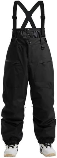 Women White Ski Snowboard Bib Pants with Suspenders, Waterproof Winter Snow Overalls