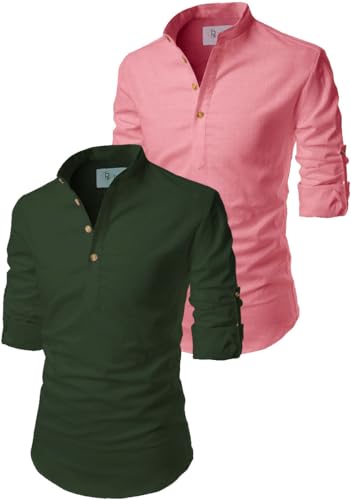 Image of Men's Cotton Blend Short Playful Mix Color Kurta - Pack 2