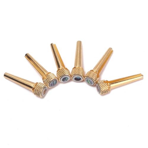 Kisangel 6Pcs Acoustic Guitar Bone Bridge Pins with Abalone Dot and Brass Circle Skirt Replacement Parts for All Acoustic Guitars for Enhanced Sound