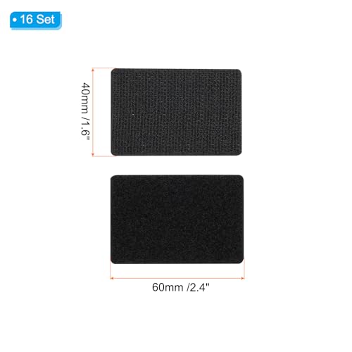 Image of PATIKIL 1.6x2.4 Inches Hook and Loop Dots, 16 Sets Nylon Blend Rectangle Self Adhesive Tape Strong Sticky-Back Fasteners Double-Sided Adhesive Strip for Office Home Crafting, Black