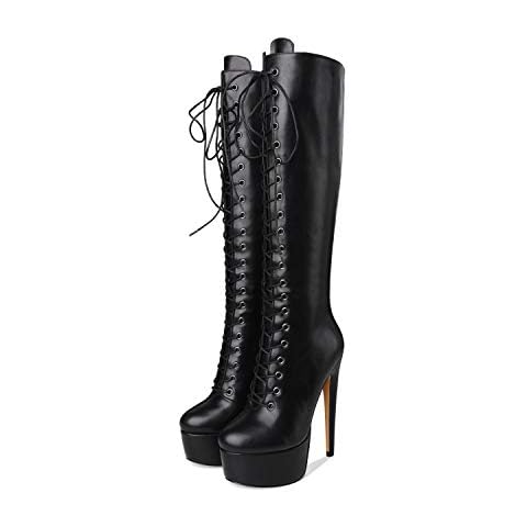 Only maker Damen Kniehoch Stiefel Plateau Hohe Schnürstiefel Cover