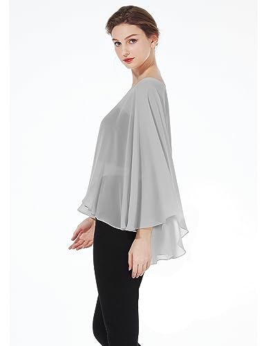 BEAUTELICATE Damen Stola Schal Chiffon Umhang Cape Elegant Für Hochzeit Brautkleid Abendkleid Festlich Ballkleid Strandkleid (Kurzer Stil - Silbergrau, Einheitsgröße)