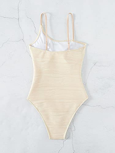 Milumia Women's One Piece Bathing Suit Textured Spaghetti Strap Swimsuit Beachwear Beige Small #TOP3