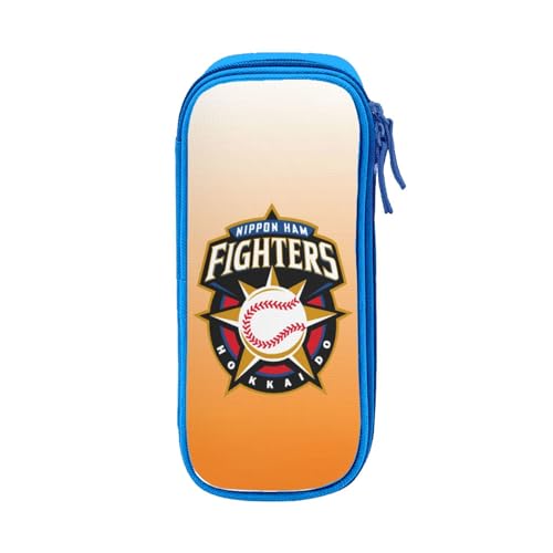 For 北海道日本ハムファイターズ ペンケース 筆箱 2層 文具ポーチ 大容量 おしゃれ 学生用 大人 通学 通勤 多機能 誕生日 Blue