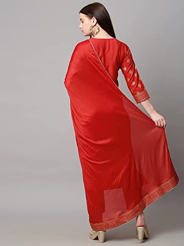 Image of GoSriKi Women's Cotton Blend Printed Straight Kurta with Pant & Dupatta