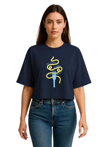 Image of HELLCAT Beige Printed Loose Fit Crew-Neck Crop T-Shirt for Women