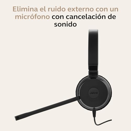 Jabra Evolve 20 UC - Auriculares Estéreo de Comunicaciones Unificadas para VoIP Softphone - Cancelación Pasiva de Ruido - Cable USB con Unidad de Control - Negro