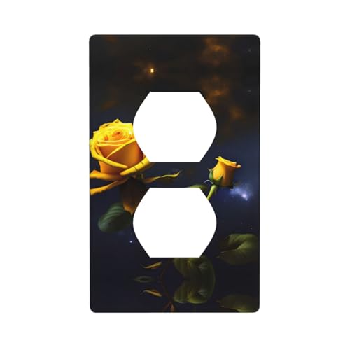 Phayah Yellow Roses Starry Night Pattern Duplex Receptáculo Toma de pared Placa de pared Tamaño Estándar Policarbonato Termoplástico Doble Plug Covers