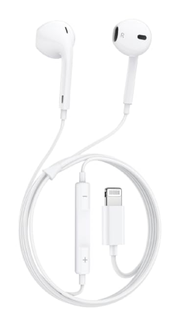 Lightning Wired Earphones, White, 100cm Cable, In-Ear Design with Passive Noise Cancellation