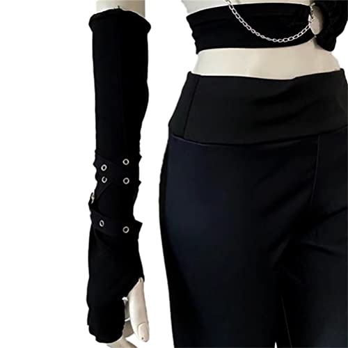 HeiBai Xiong Punk Arm Warmers For Women Goth Fingerless Grunge Gloves Arm Sleeves Y2K - Thumbnail 6