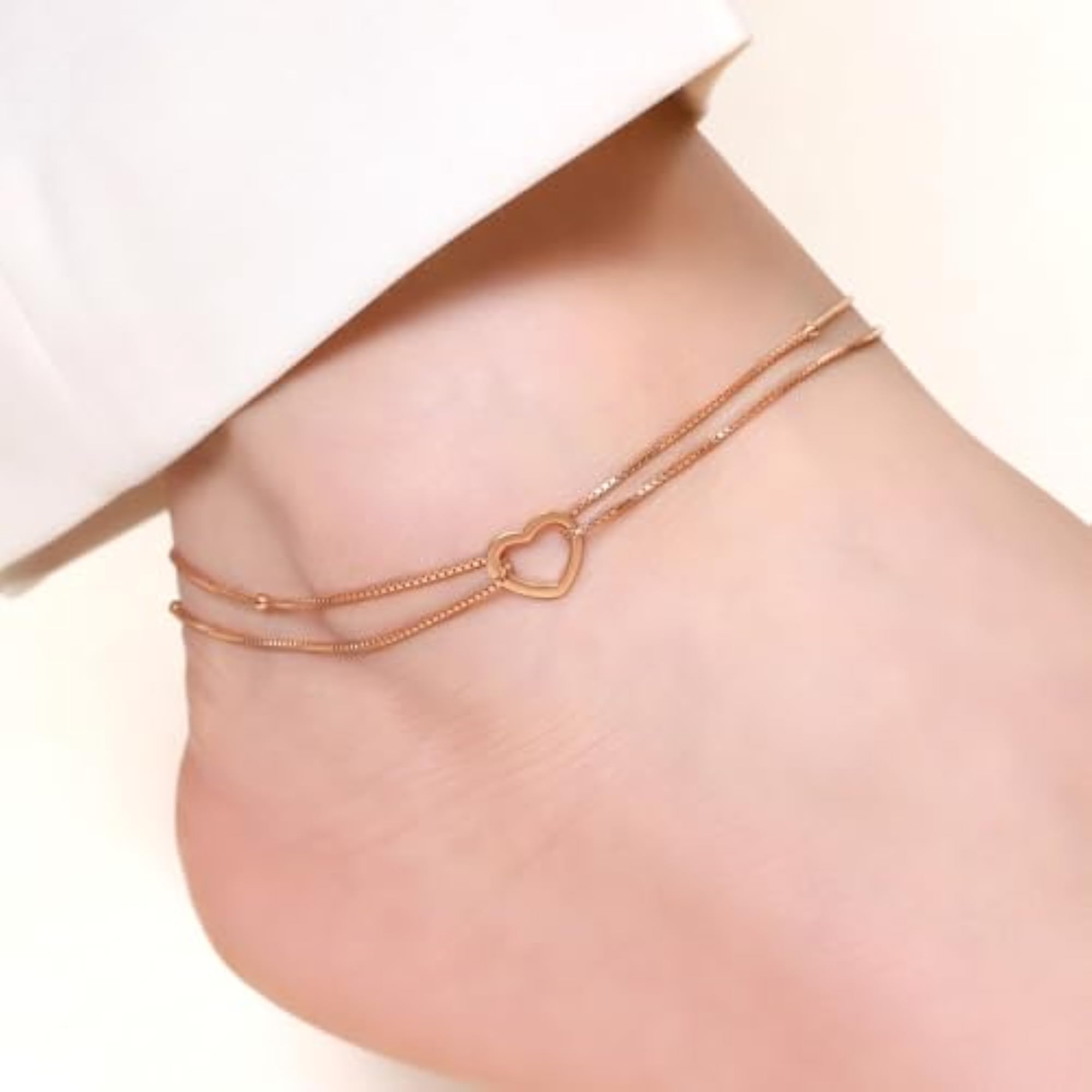 925 Silver Heart Anklet with Hallmark