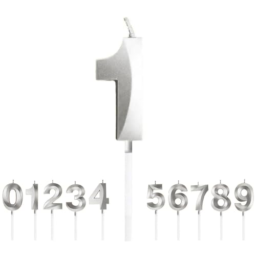 WFGKPXC バースデー ナンバー キャンドル ロウソク 誕生日 3Dシェイプバースデーケーキ ダイヤモンドキャンドル数字型 高級 ろうそく おしゃれ 記念日 ルウエディングパーティー卒業パーティー (シルバー, 番号1)