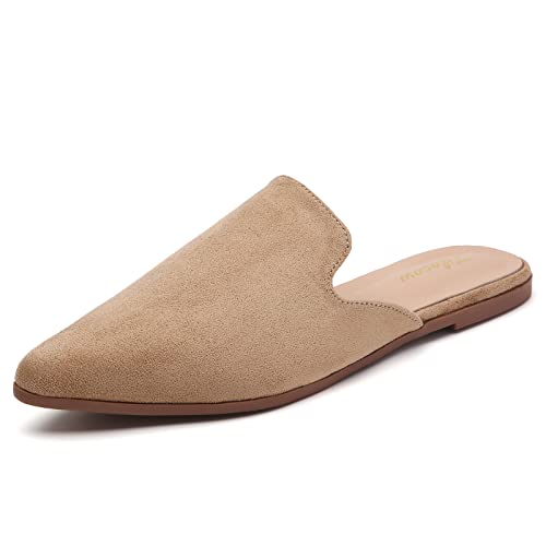 Image of Tilocow Women's Pointed Toe Flat Mules Backless Slip On Loafers