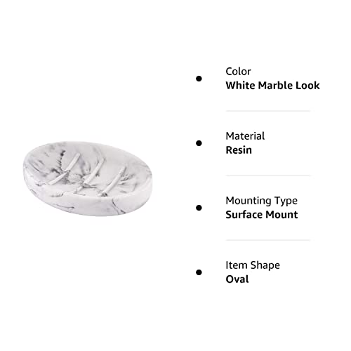 Yinine Soap Dish, Marble Look Bar Soap Holder Oval Soap Sponge Tray Soap Case Box Saver For Bathroom Shower Kitchen Sink- White Marble Look #TOP7