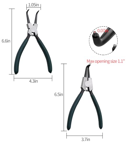 Image of 2pcs 7in Snap Ring Pliers, 5 /64in Tips | for Ring Remover Retaining and Remove Hoses, Gaskets