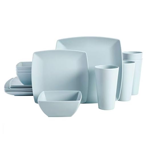 Gibson Home Soho Grayson Square Melamine Dinnerware Set, Service for Four (16pcs), Mint