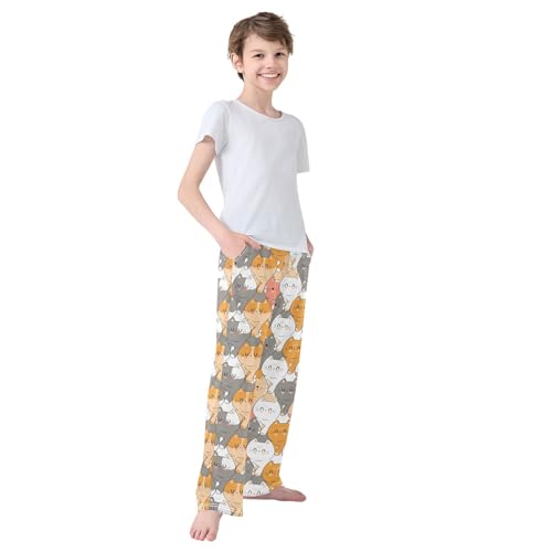 Boys' Pants Cute Funny Cat Long Bottoms Jogger Pants Elastic Waist Trousers with Pockets S-XL4