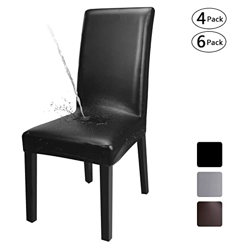Fuloon Dining Chair Covers, Pu Leather Chair Slipcover Solid Waterproof And Oilproof Stretch Dining Chair Protector Cover (4 Sets, Black) #TOP2