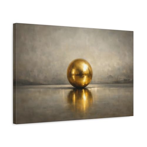 Tableau canvas abstrait sphère dorée et gris 60x40cm pour décoration murale horizontale