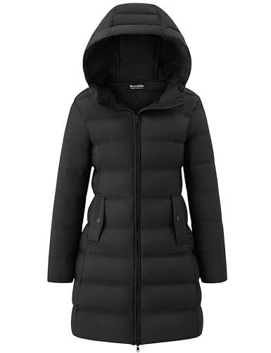 wantdo Women's Winter Jacket Lightweight Puffer Coat Parka Jacket with Hood Black M