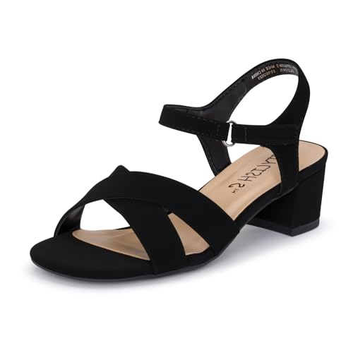 STYLISH S KHLOE-K Little Girls Round Open Toe Criss Cross Ankle Hook and Loop Strap Low Block Heel Dress Sandals