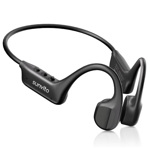 sunvito Bone Conduction Headphones, Open Ear Bluetooth 6.1 Sports Headset with Mic, IPX7 Waterproof Running Headphones with 10H Playtime, Lightweight Comfortable Earphones for Workout, Gym, Black